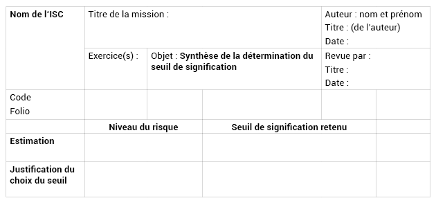 Annexe n°7 : Feuille de travail sur la synthèse de la détermination du seuil de signification
