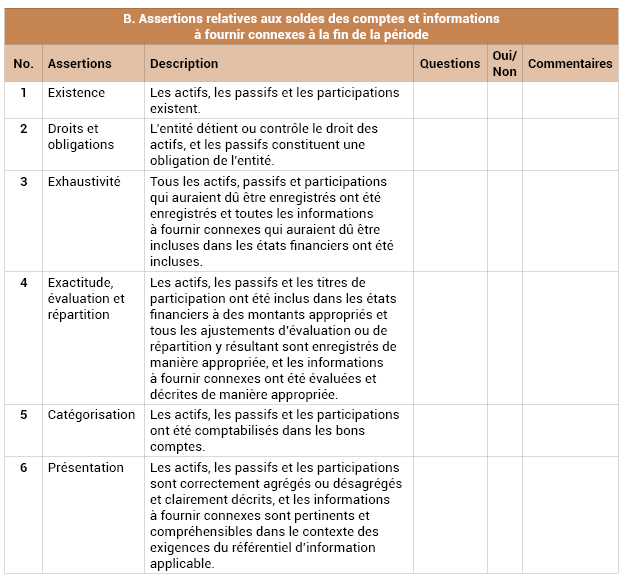 Annexe n°3 : Assertions d’audit